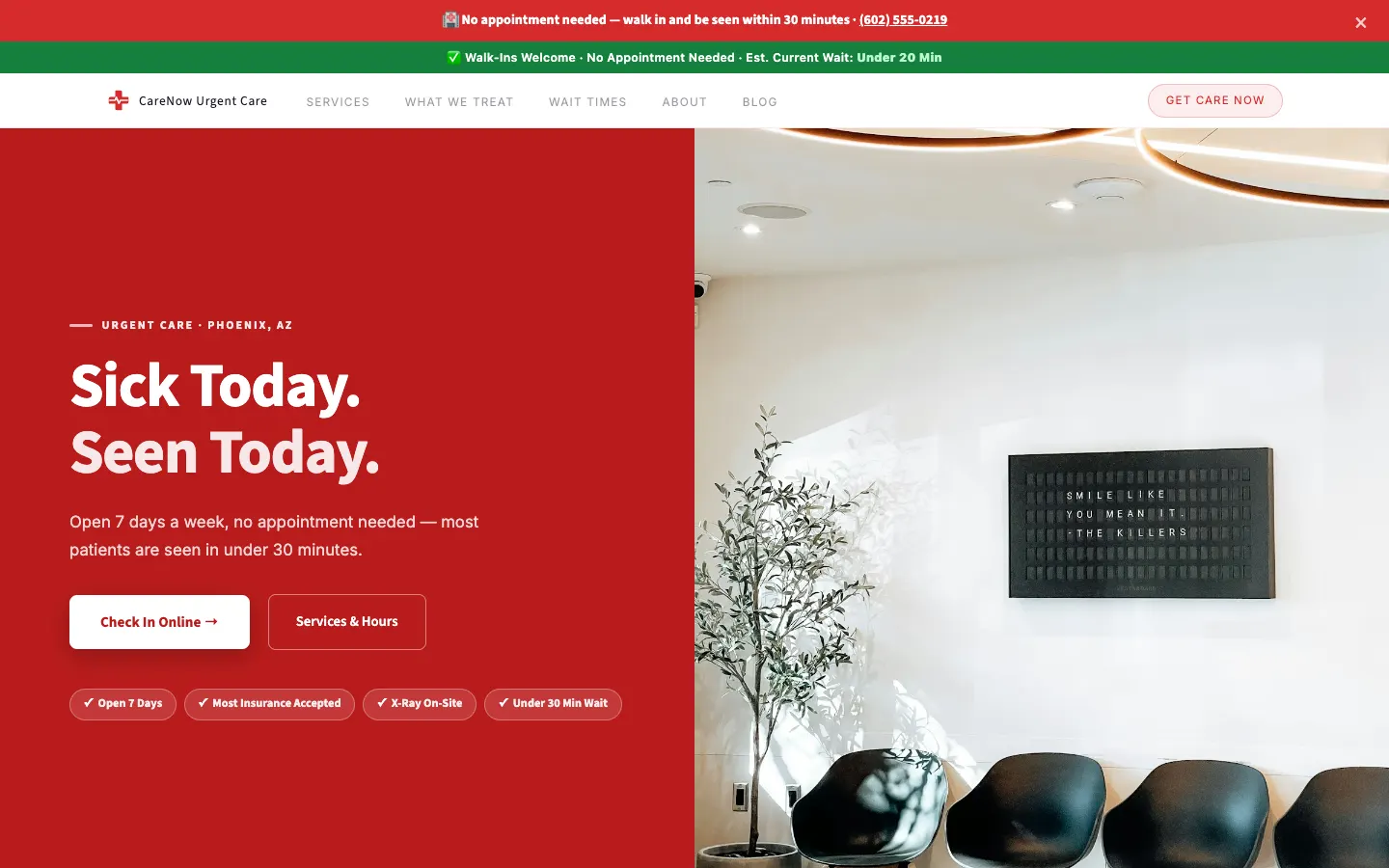 CareNow Urgent Care website